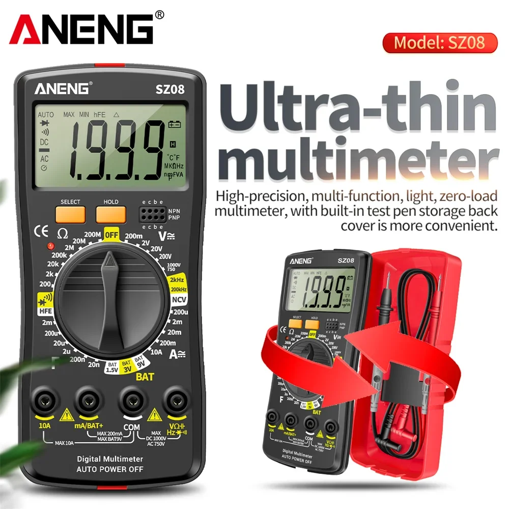 ANENG SZ08 Digital Multimeter Ultra-thin storage Professional Meter Auto Voltmeter AC DC 220V Resistance Handhold Testers