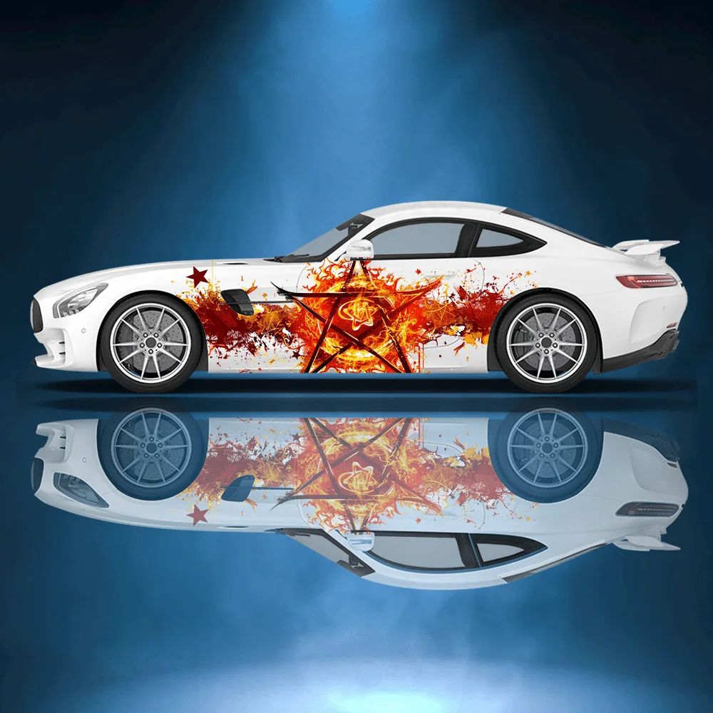 

Red Flame Pentagram Car Sticker Full Body Decal Decoration Covering Scratches Protect Car Sticker Waterproof Car Vinyl Wraps