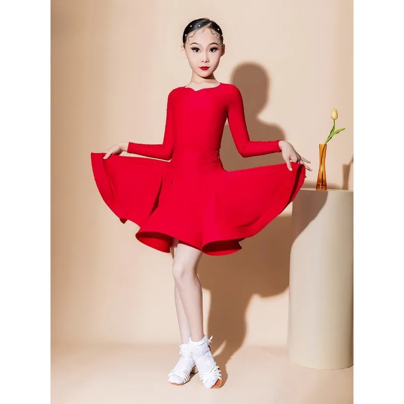 Saia de dança latina infantil, preta personalizada, padrão, desempenho profissional, reglamentos de competição, vestido para meninas