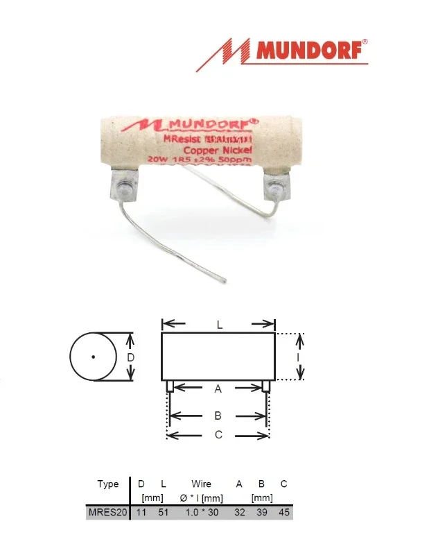 MUNDORF Mcap high fidelity resistor from Germany, 20W frequency divider resistor