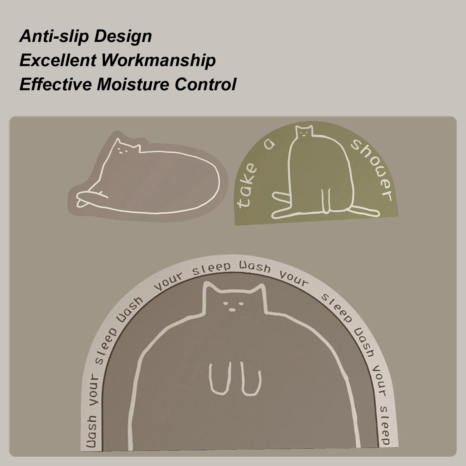 Cartoon Cat Household Bathroom Anti Slip Mat Semi-circular Wear-resistant And Absorbent Diatomite Floor Doormat