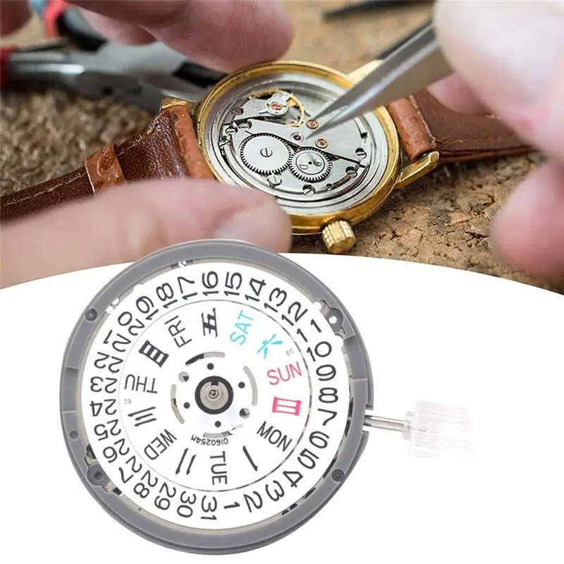 A32HOT-NH36/NH36A Double Calendar High Accuracy Automatic Mechanical Watch Movement With Steel Stem+Week Dial+Calendar Dial Kit
