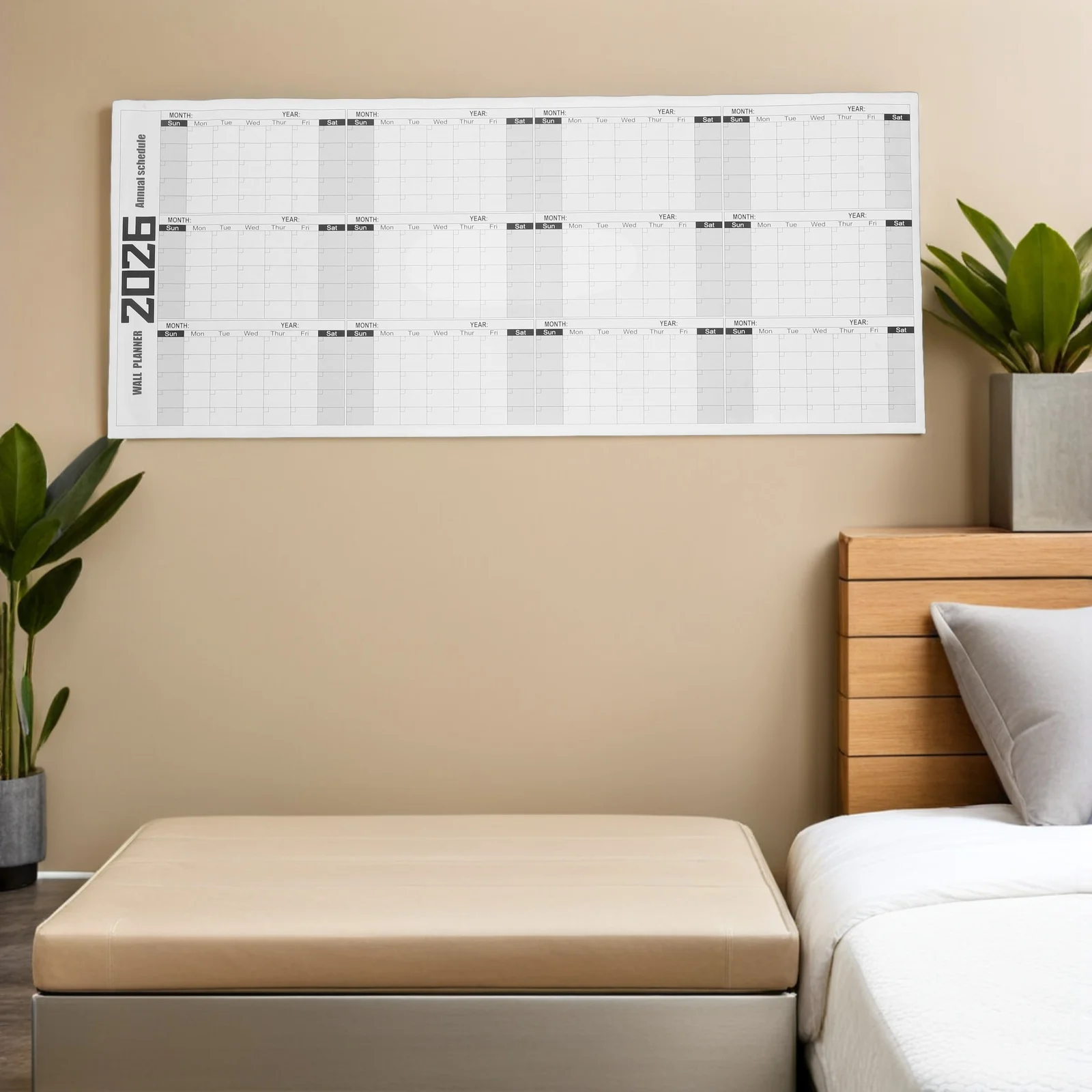 Calendario da parete cancellabile a secco Grande 100x42 cm Lavagna laminata riutilizzabile senza data Pianificatore annuale Organizzatore mensile Ufficio Aula