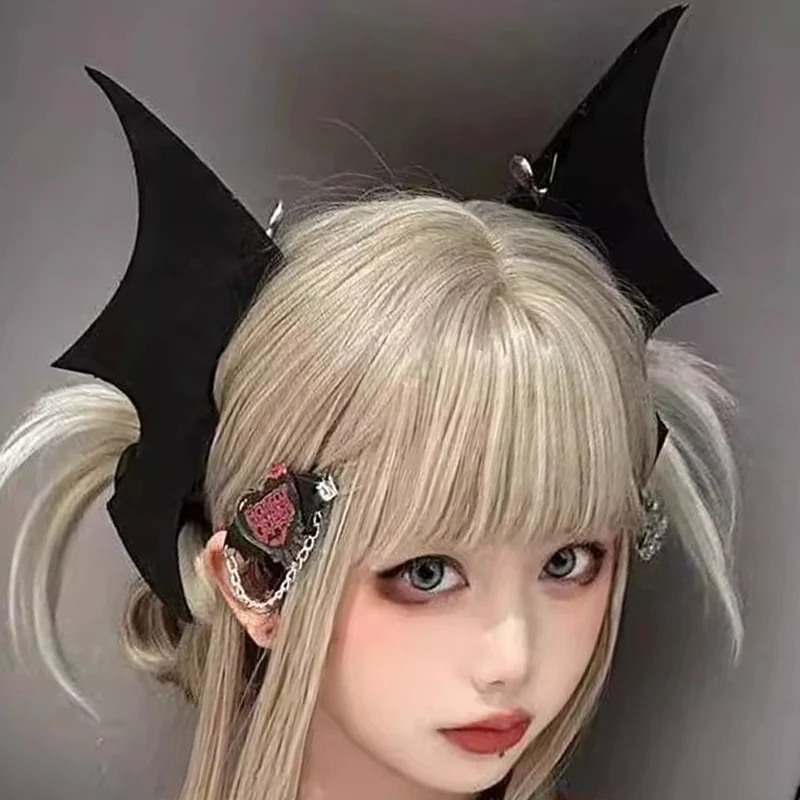 أسود أجنحة الخفافيش مقاطع الشعر القوطية الخفافيش دبابيس الشعر ورأى هالوين اكسسوارات للنساء الاطفال تأثيري لوليتا حزب الشعر الديكور #2