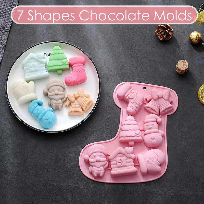 Christmas Silicone Molds Large, Christmas Soap Molds Chocolate Shapes for Baking Santa Claus Candle Wax Melts Ice Cube Jelly