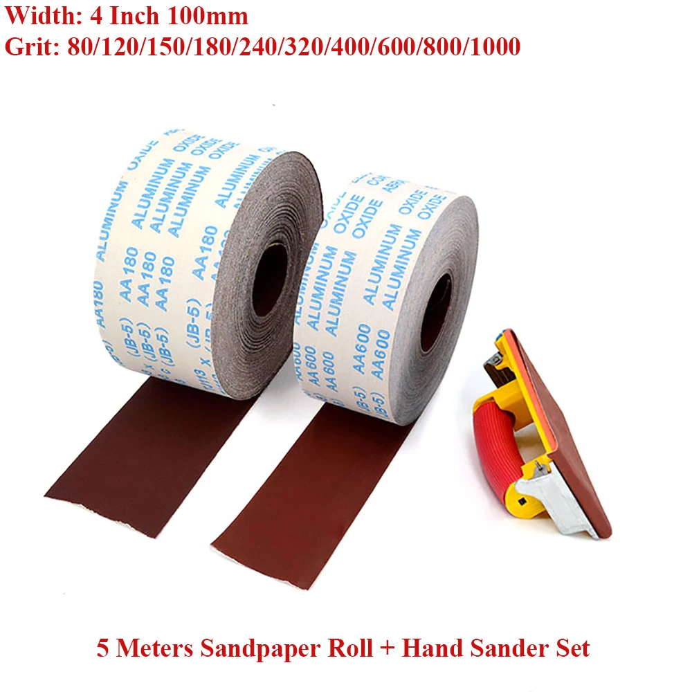 

5 Meters 4'' 100mm Width Sandpaper Roll 80-1000 Grit Emery Cloth Sand Paper Sanding Abrasive Sheets Hand Sander Sandpaper Holder