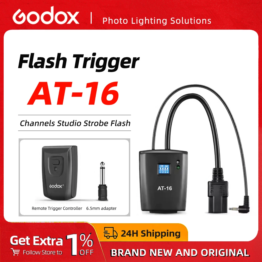 

Godox AT-16 Wireless Studio Strobe Flash Remote Trigger Controller 16 Channels for Sony Fuji Canon Nikon Olympus DSLR Camera