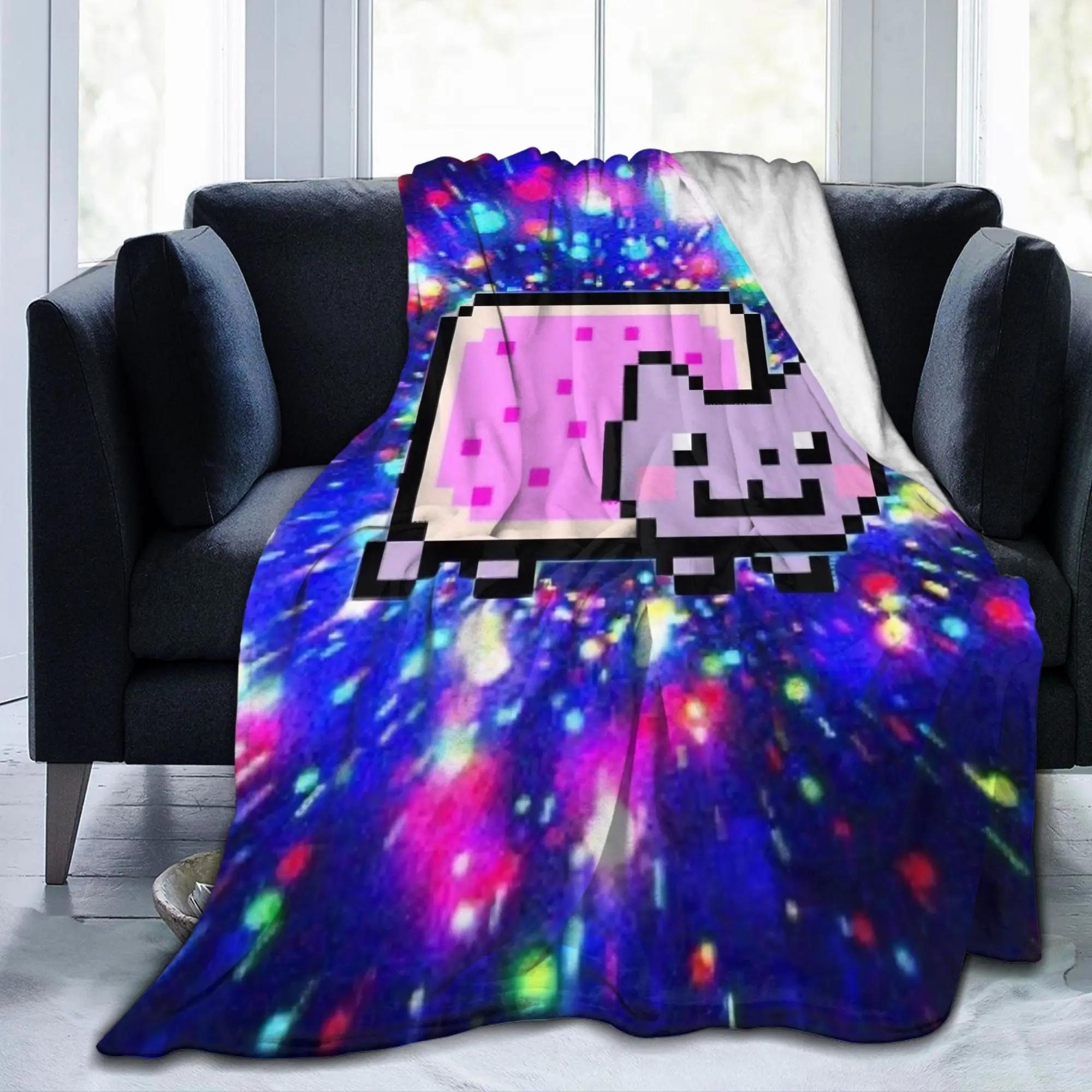 Nyan-Cats Rainbow Funny Game Coral Fleece Plush Throw Blankets Internet Meme Bedspread Knitted Blanket Ultra-Soft Multifunction