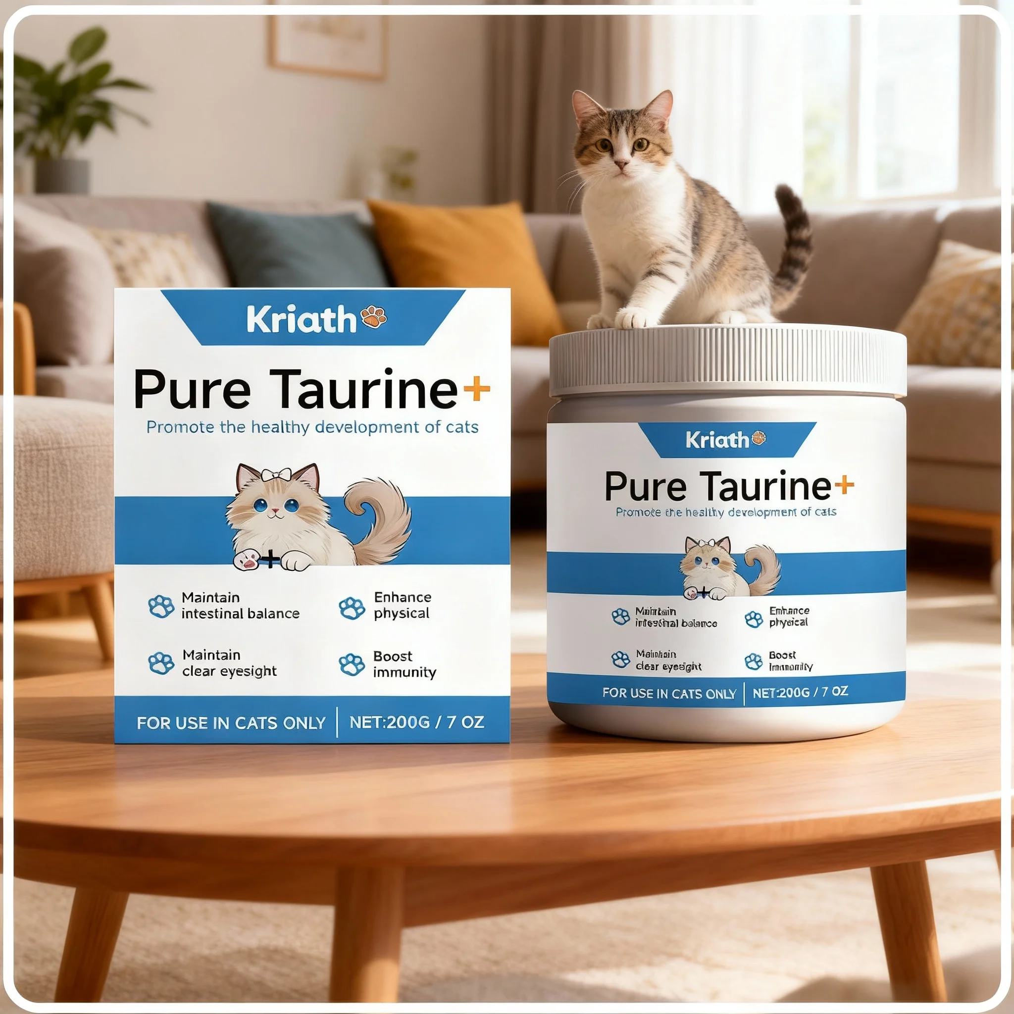 Taurina en Polvo para Gatos, para la Salud Cardíaca y la Visión, Bienestar Diario, Suave para Estómagos Sensibles, Suplemento Nutricional para Alimento de Gatos