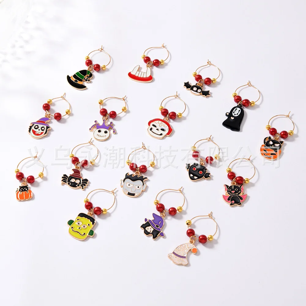 إكسسوارات تزيين الهالوين، قلادة عنكبوت اليقطين على شكل جمجمة يقطر الزيت، حلقة كأس النبيذ لجو الهالوين