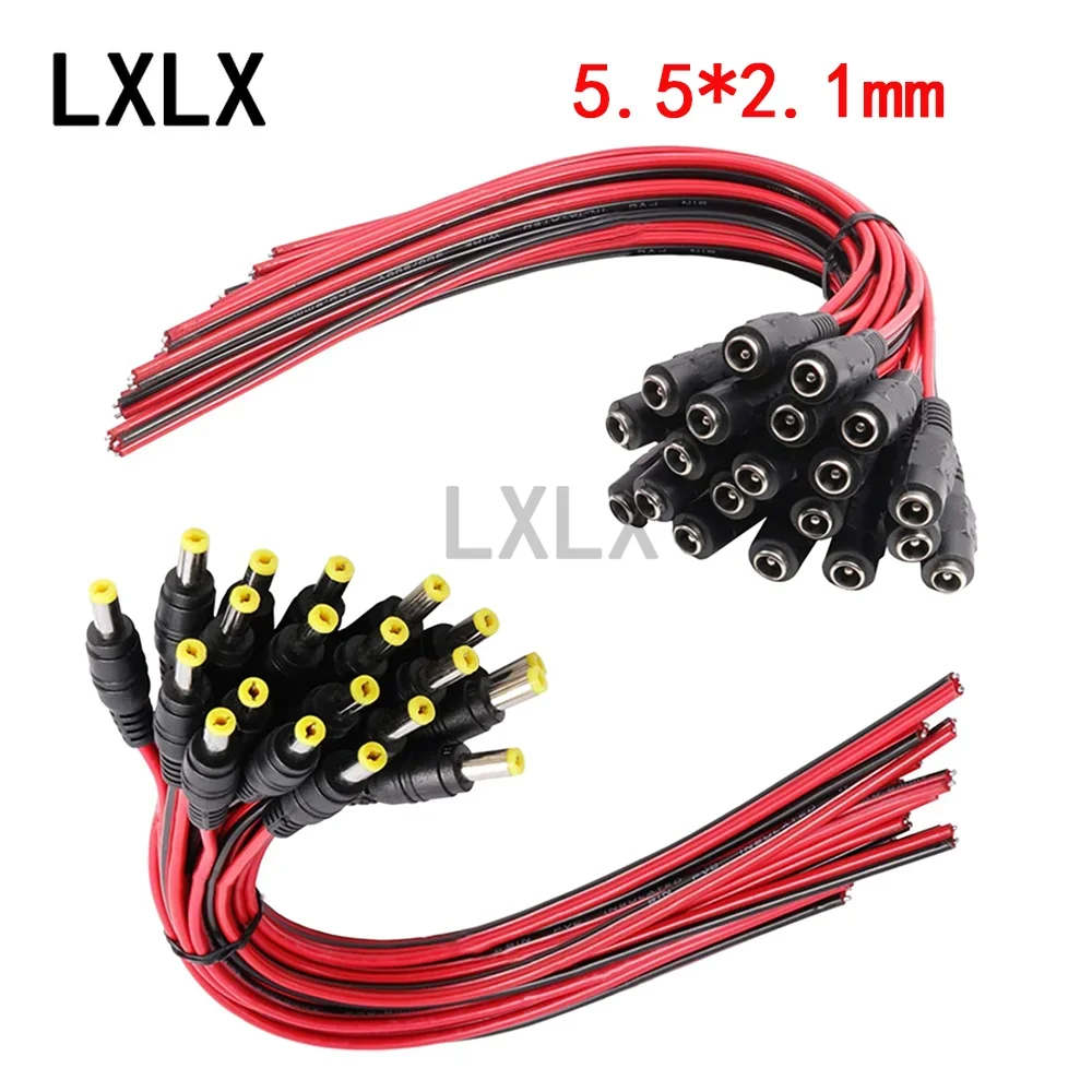 

1-10pcs 12V DC Connector 5.5 X 2.1mm DC Pigtail Cable Male To Female for CCTV Security Camera Power Adapter Length 25CM