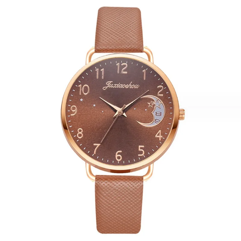 Reloj con patrón de Luna y estrella para mujer, Correa minimalista, conjunto de pulsera para estudiantes, novedad