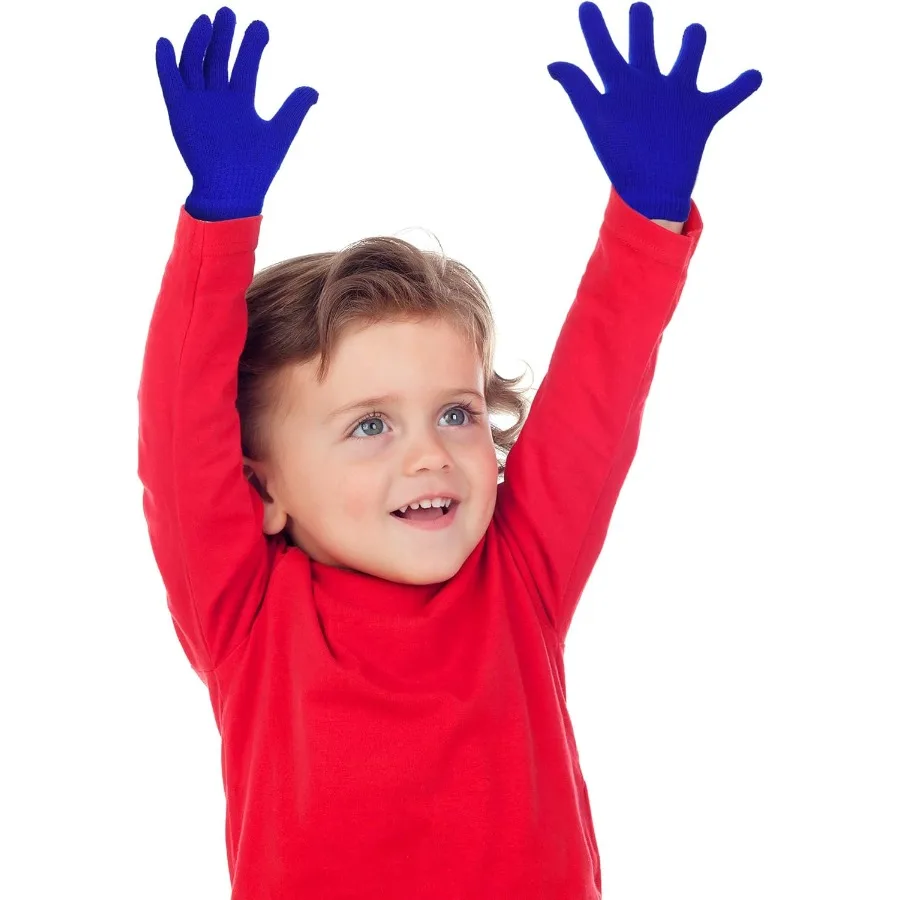 EBOOT 3 أزواج من القفازات الشتوية المحبوكة القابلة للتمدد كاملة الأصابع للأطفال الصغار من سن 1 إلى 11 سنة - مثالية للعب في الهواء الطلق