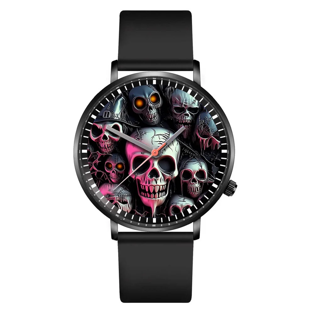 Hot Halloween Simple Skull Design Men And Women Quartz Watches Casual Black Silicone Clock Gift Watch