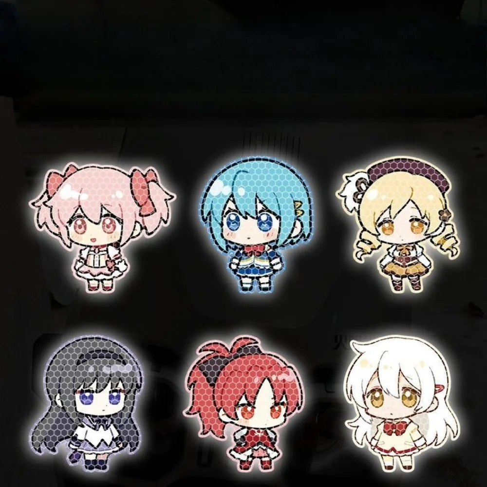 Madoka Magica Reflective Car Sticker Cute Q Version Decal Electric Scooter Safety Warning Decor Gift