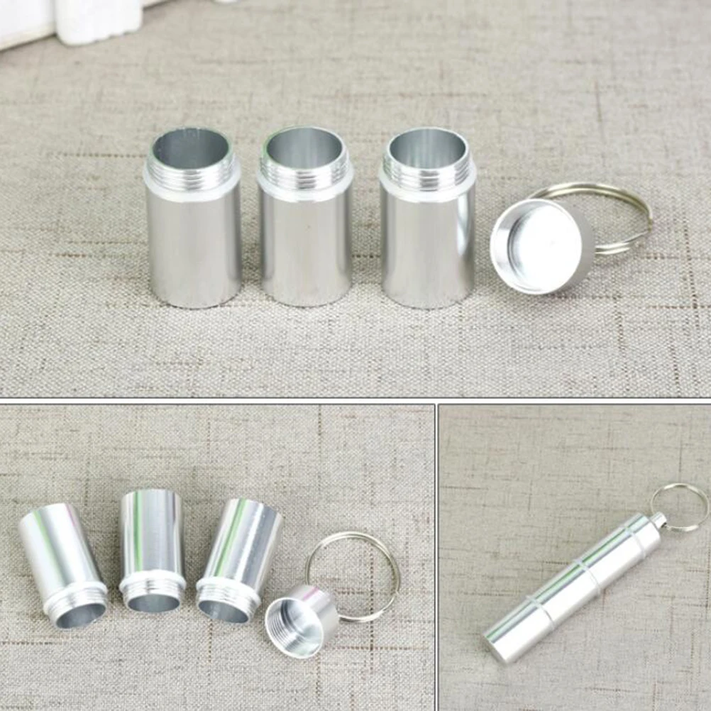 Aluminum Alloy Pill Box Waterproof Portable Medicine Container Keychain Travel Silver Small Storage 100ml Capacity Health Care