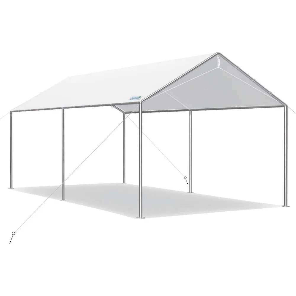 Toldo para coche de alta resistencia de 10x15 pies, marco galvanizado, carpa para fiestas al aire libre, refugio para barco con 3 cables de acero reforzados, color blanco