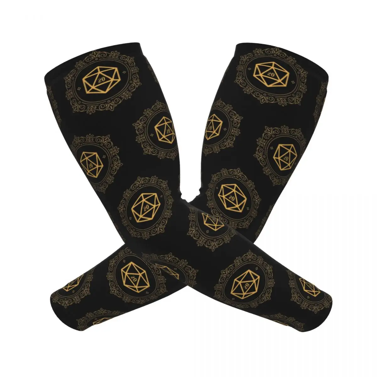 Polyhedral D20 Dice Monogram Bronze Tabletop RPG Arm Sleeves Men Women Sun UV Protection Tattoo Cover Up Sports Cooling Cycling