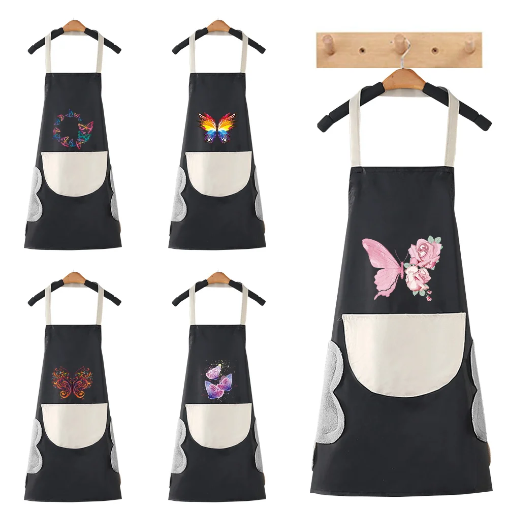 

Apron for Home Kitchen Waterproof and Oil-Proof Adult Male and Female Cooking Work Clothes Light and Thin Butterfly Pattern