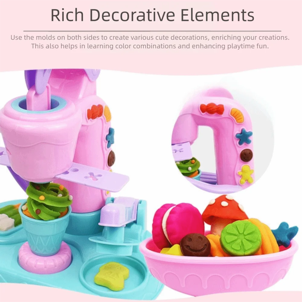 Unique Design DIY Maker Toy Interesting Design Ice Cream Noodles Machine Early Learning Toy Colored Clay Handmade Mold Tool