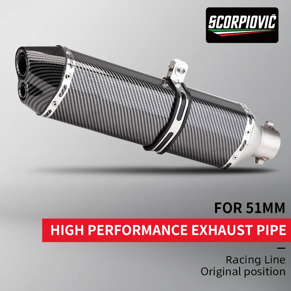 

High Performance System Exhaust Universal 51MM Imitation Carbon Fiber Tail Muffler 300/370/470/570MM GSX250 450SR 250RR Slide-on