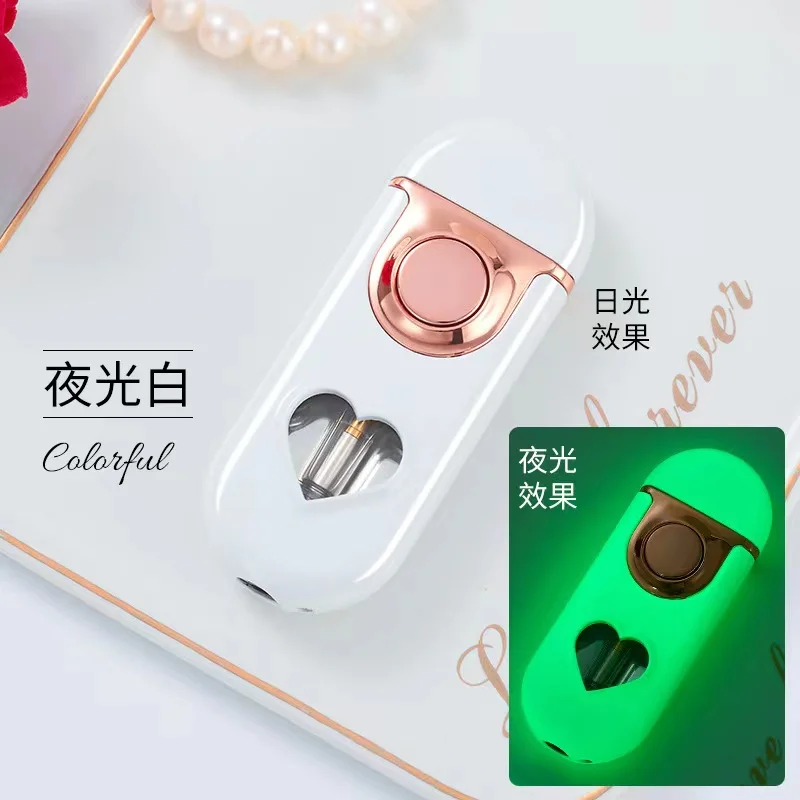 

New Boutique Creative LED Blue Light Transparent Gas Window Grinding Wheel Lighter Metal Love Double Flame Butane Lighter