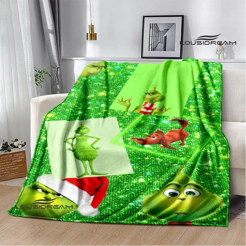 3D G-Grinchs cartoon printed blanket Picnic blankets Flange warm blanket Soft and comfortable blanket bed linings birthday gift