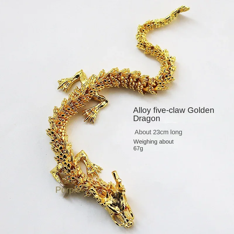 Five Claw Golden Dragon Ornaments Movable Handlebar Pieces for Wealth Chinese Loong Home Furnishing Office Desktop Decoration