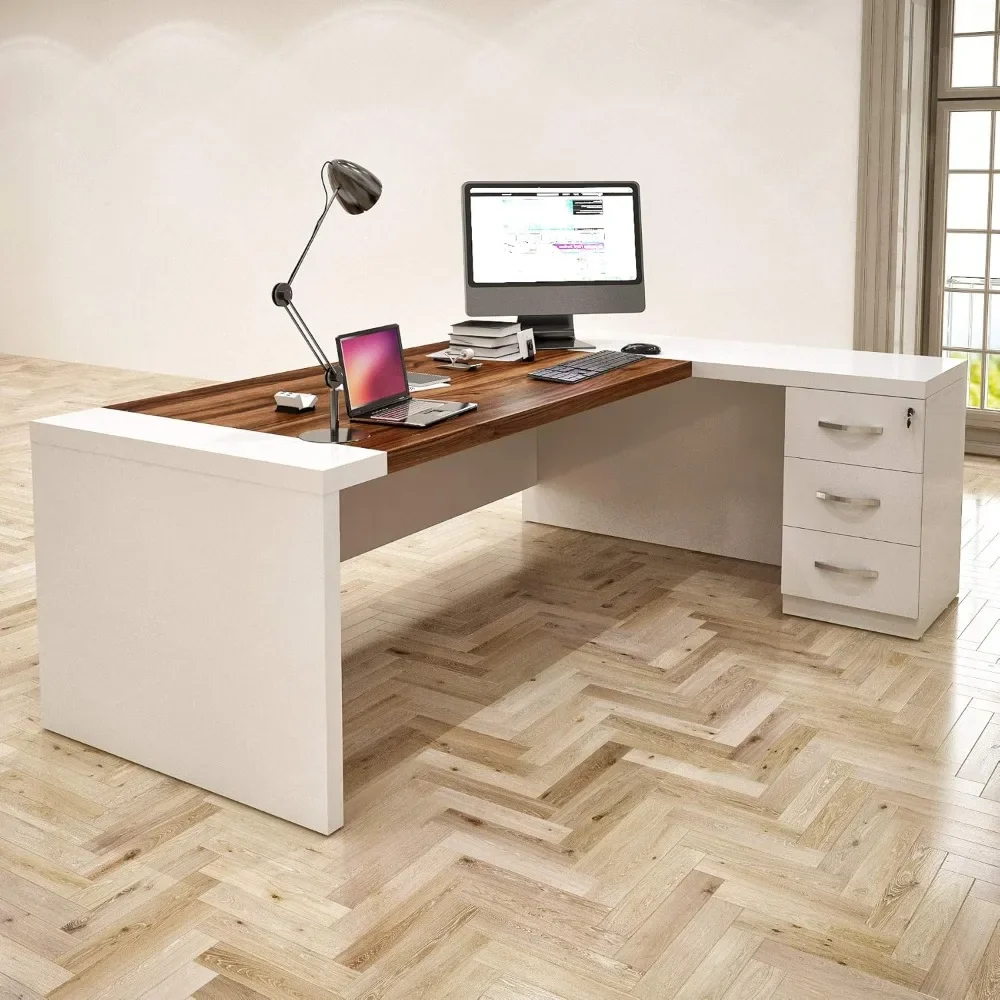 

Large Office Desk L Shaped Computer Desk wit87"Wood Executive Large Desk for HomeOffice，Executive Desks 63Inch with File Cabinet