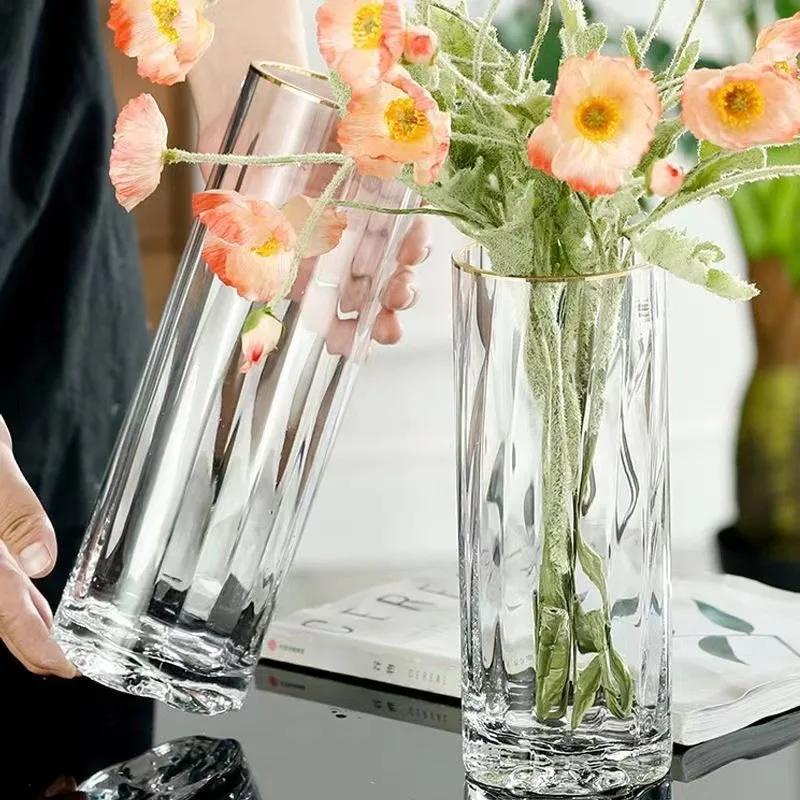 Smoke Gray Transparent Glass Vase with Floral Base for Fresh Flowers Lucky Bamboo Home Decor