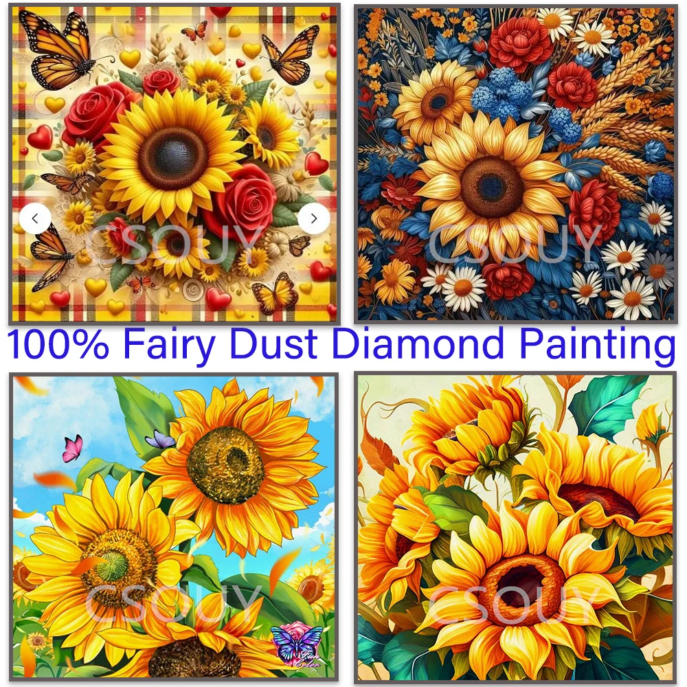 

Sunflowers Full Square Fairy Dust Stones Carystal,Diamond Painting With Rhinestones, Cross Stitch,Mosaic Embroidery,AB Drills 5D