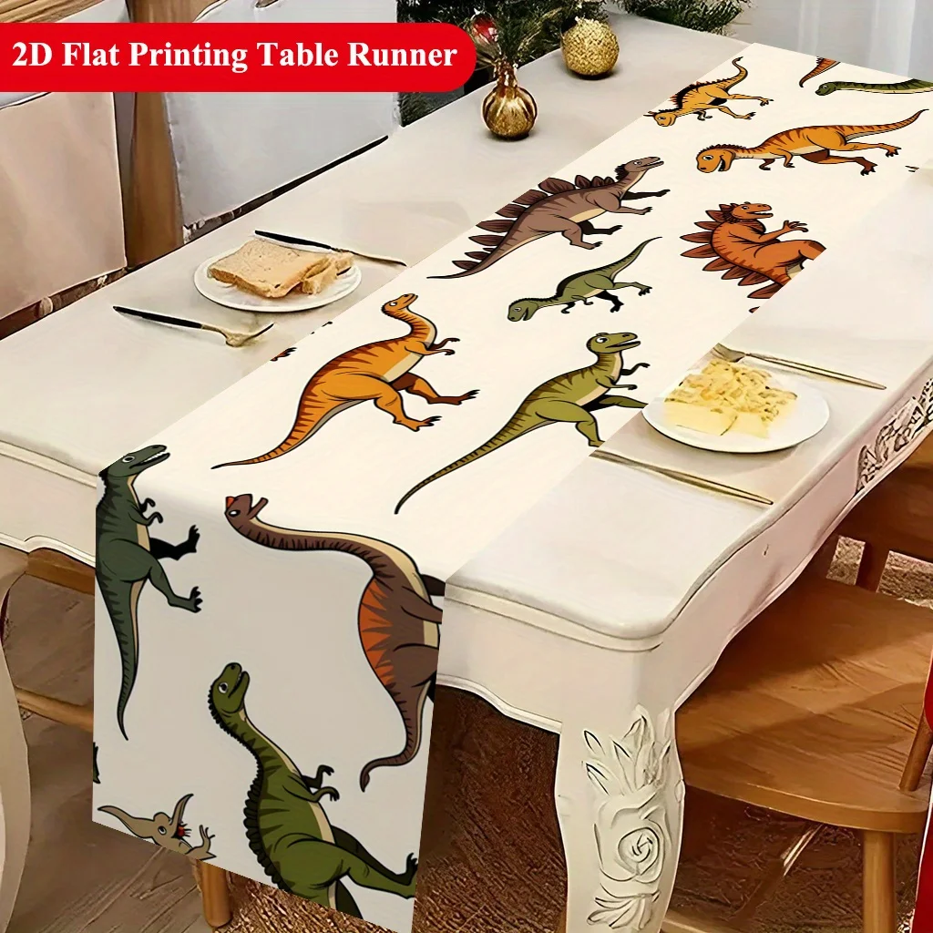 Vibrant Lifelike Dinosaurs Multiple Shapes Table Runner - Cute Jurassic Motif Decoration for Holiday Kitchen Dining Home Party