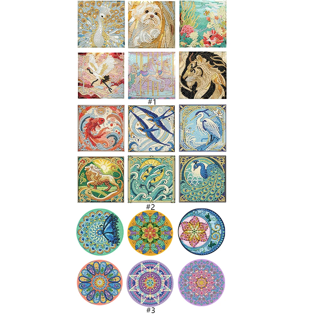 

6Pcs Wooden Colorful Pattern Diamond Art Painting Coasters with Storage Rack DIY Diamond Painting Coaster Art for Beginners