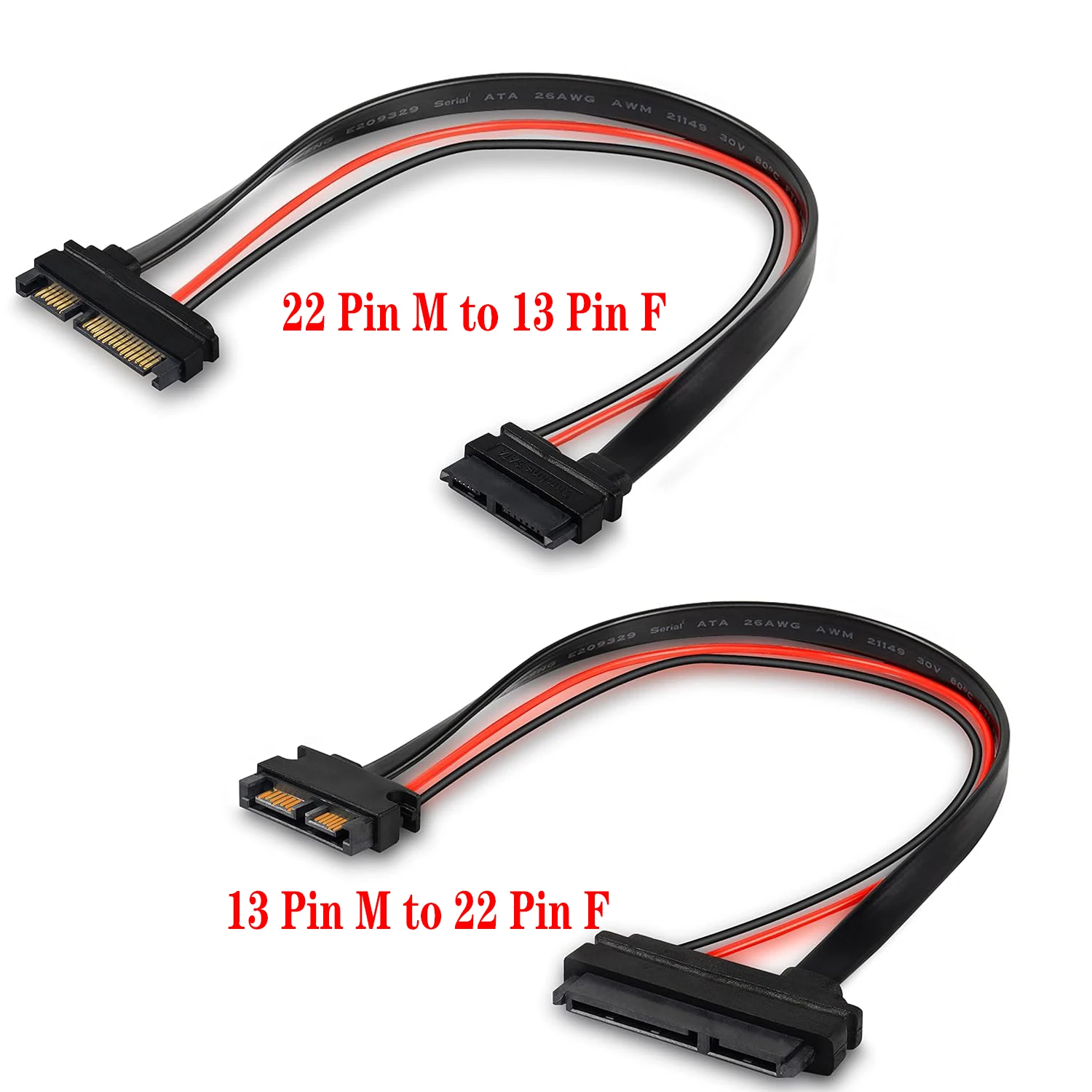 Schlankes SATA 22-Pin Stecker auf 13-Pin Buchse Kabeladapter, Serial ATA 7+15 auf 7+6 Verlängerungsstecker für Desktop Laptop CD-ROM