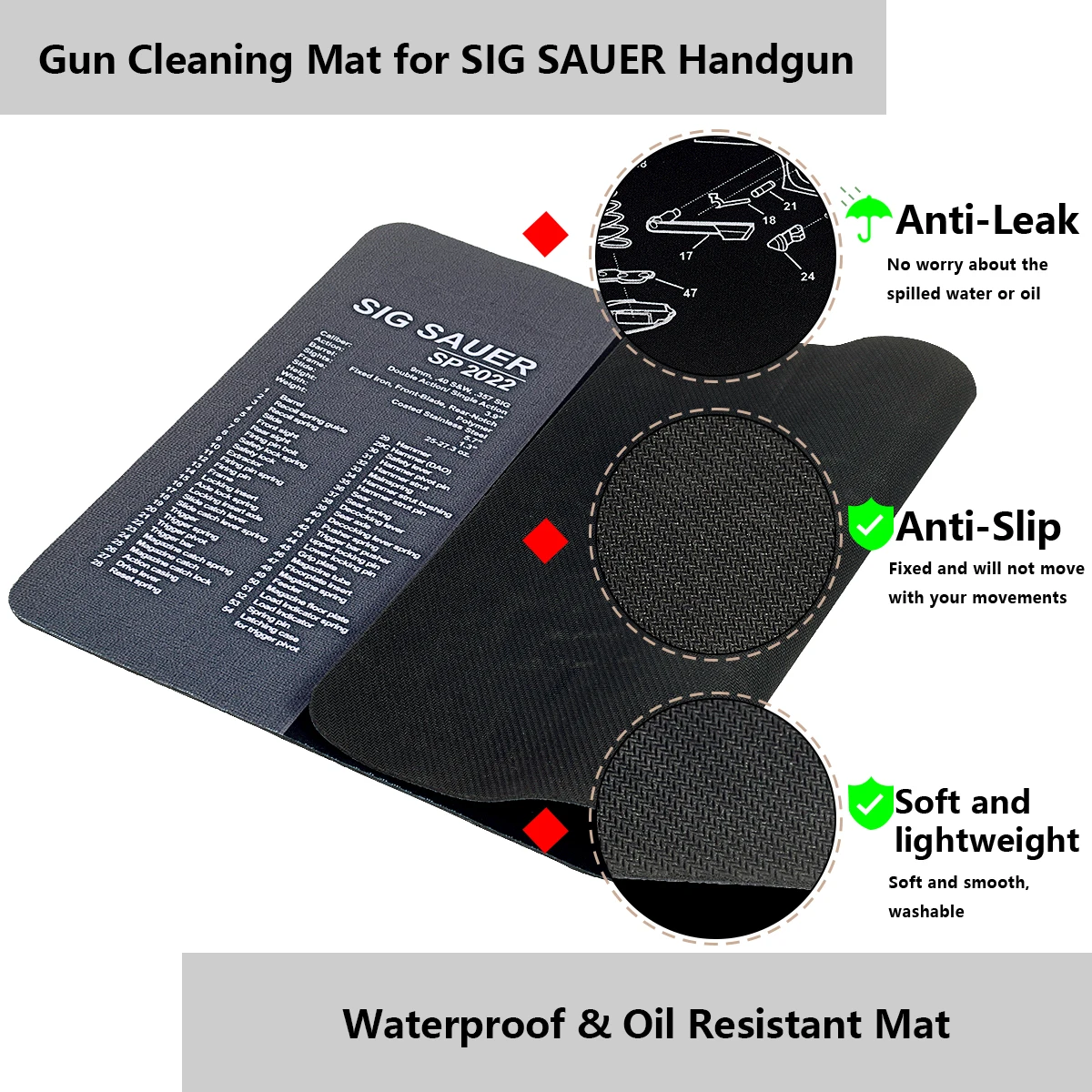 Gun Cleaning Rubber Mat Mouse Pad Parts Diagram For SIG SAUER P220 P226 P229 P320 P365 BERETTA 92 AR15 AK47 Remington 870 CZ-75