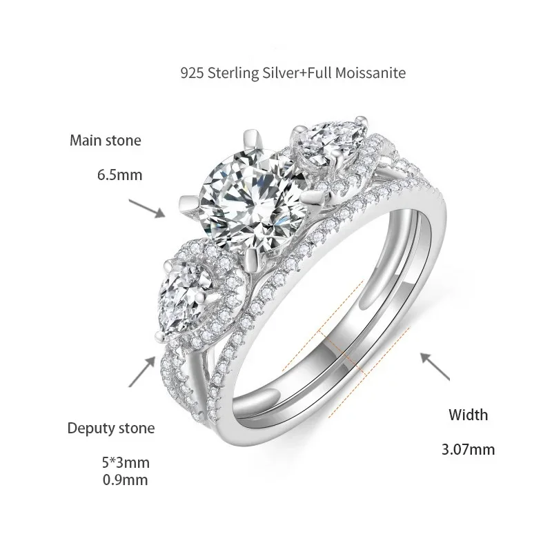 Apaison 18K White Gold 1 ct Real Moissanite Rings Sets For Women's Wedding Engagement Anniversary Ladies Jewelry