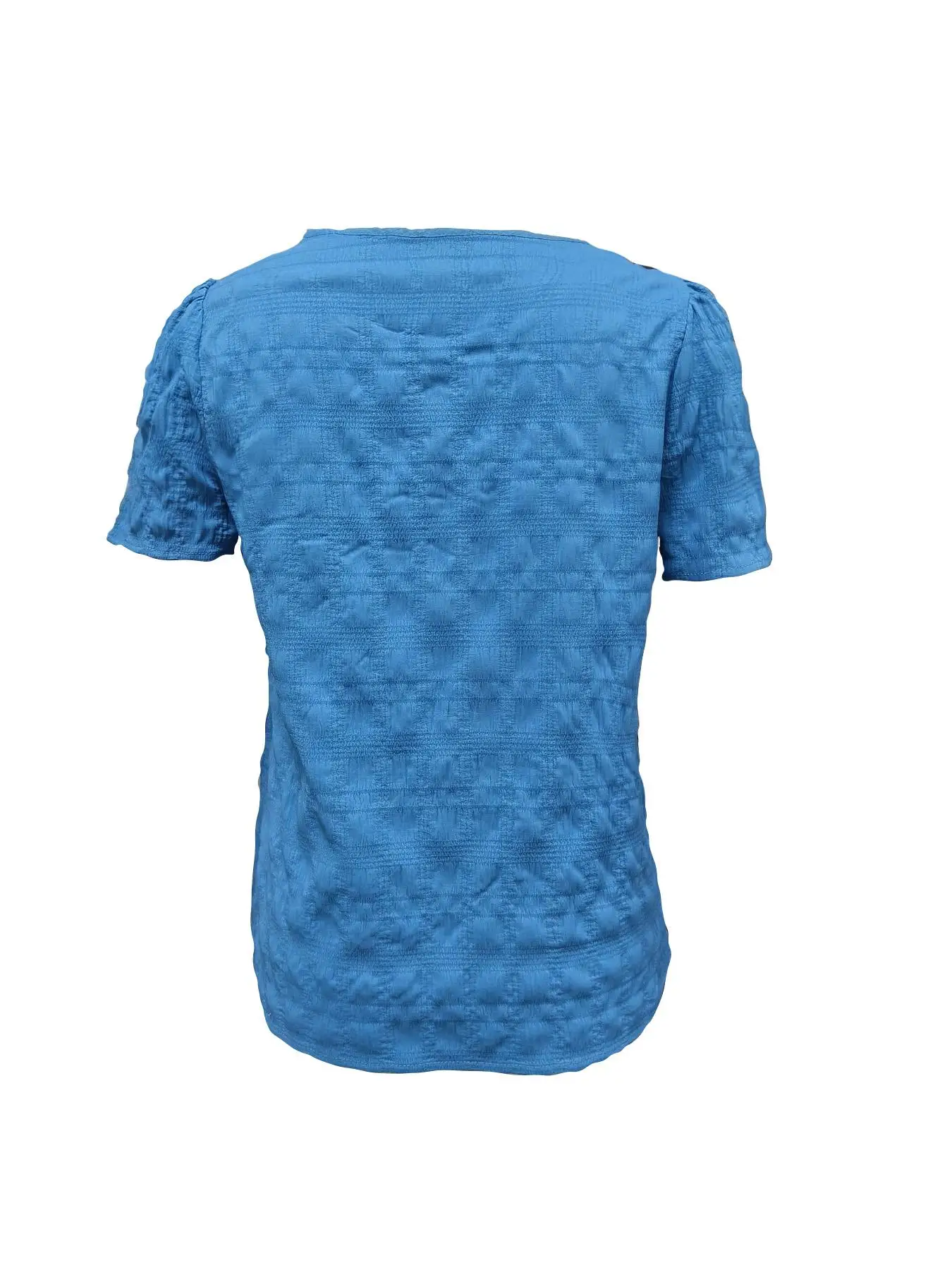 Women's Plain Textured Puff Sleeve Blouse, Casual Short Sleeve Round Neck Top for Summer, Ladies Clothes for Daily Wear