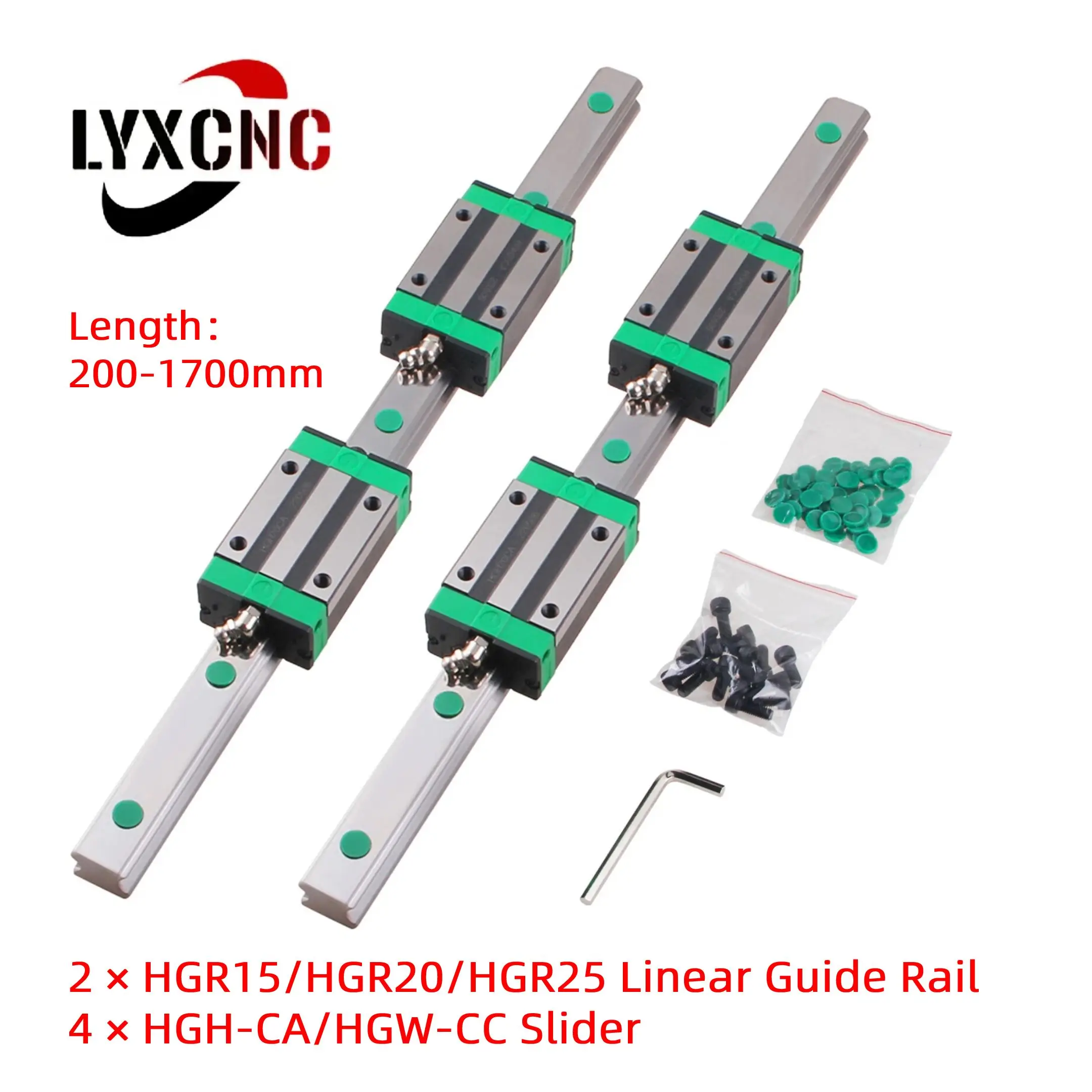 2pc HGR15 HGR20 HGR25 Square Linear Guide Rail 200-1700mm+4pc HGH15CA/ HGH20CA/HGW20CC/HGH25CA Bearing Blocks For CNC 3d Printer