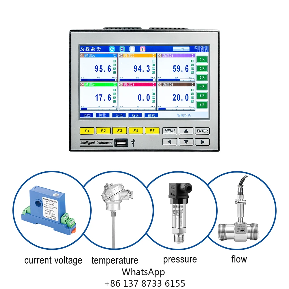 

1-16-канальный регистратор данных температуры RS485, безбумажный регистратор для записи влажности, давления, напряжения, тока в реальном времени