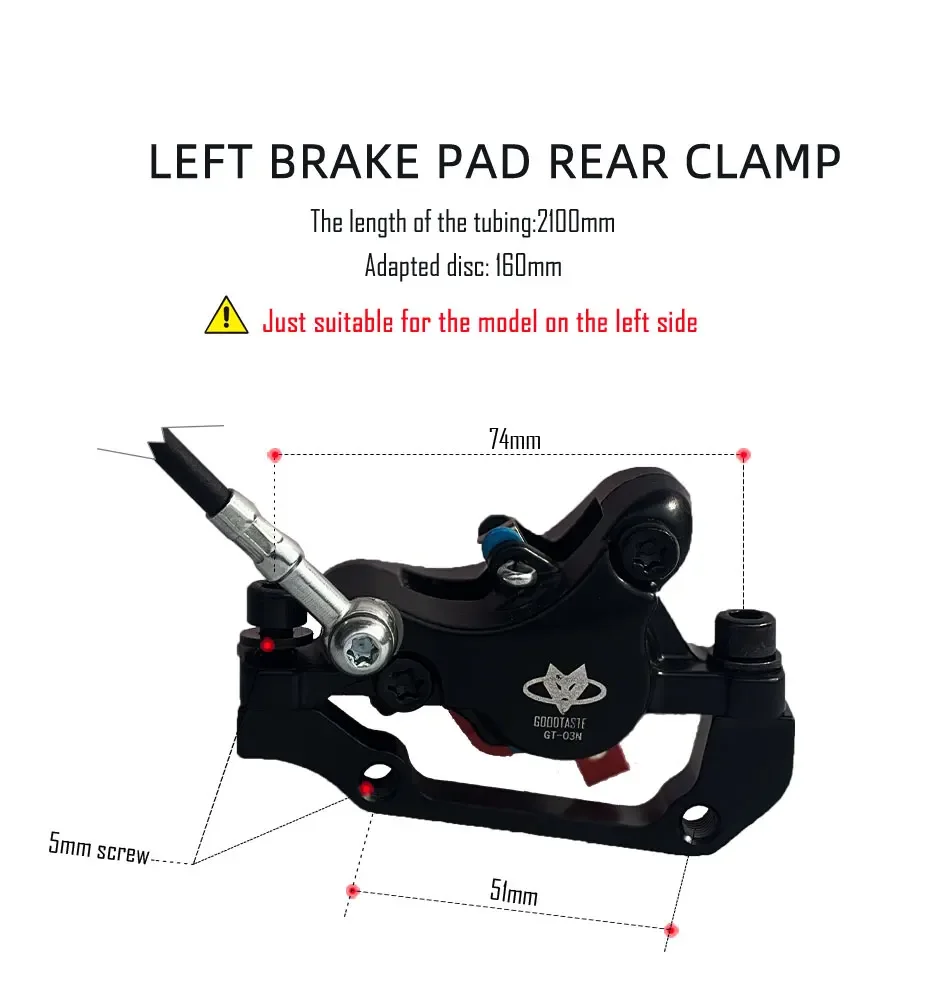 Goodtaste GT03N Left Disc Hydraulic Brakes for Mountain E-bike Power Off Xod Long Oil Tube 2100 160 140 Lever Clamp Brake Handle