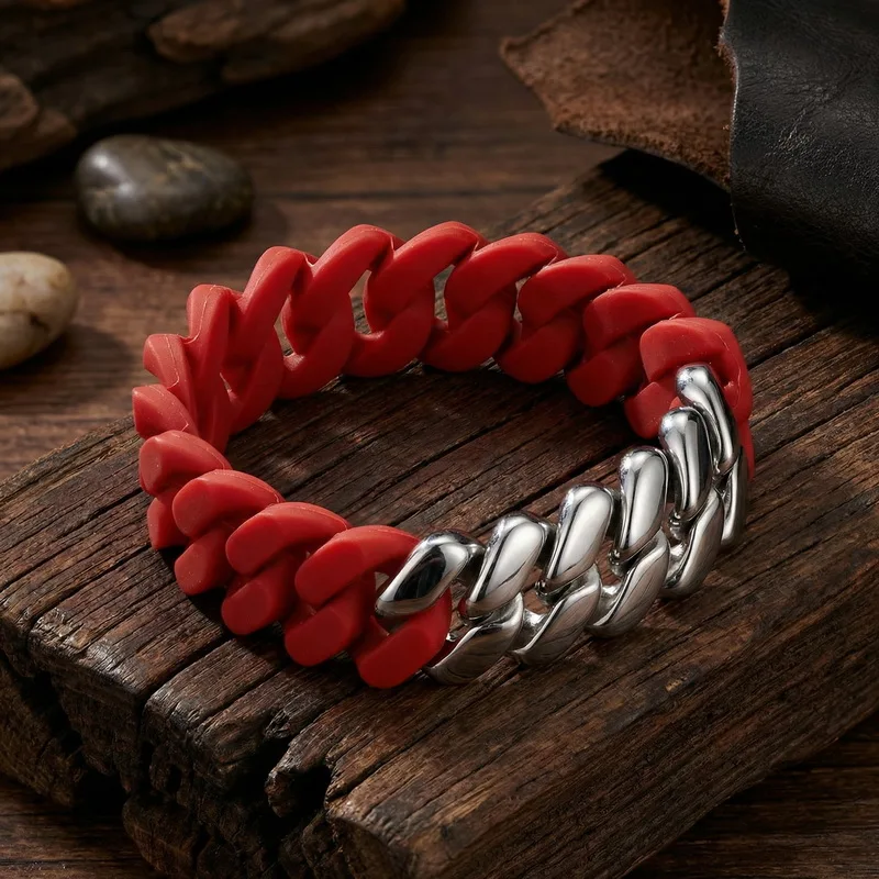 KALEN Kreatives Edelstahl-Armband mit kubischen Gliedern, lässiges Büro-Accessoire für Herren, modischer Schmuck, Party-Geschenk für den Freund – Detail 11