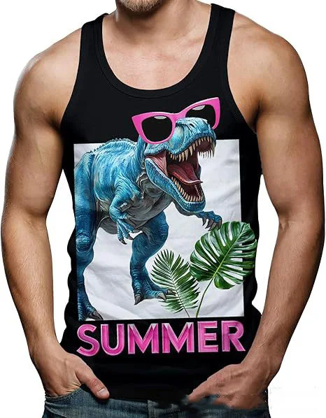 Funny Shark Cat 3D Print Tank Tops Men's Summer Oversized O-Neck Vest Fitness Gym Streetwear Sleeveless Beach Tops Men Clothing view 3