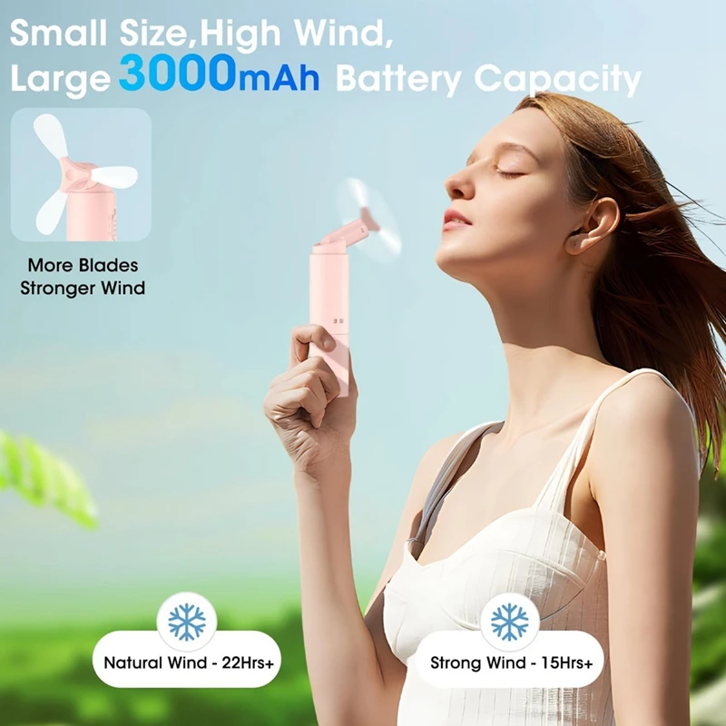 Portable Rechargeable Fan 3000Mah USB Battery Powered 22+Hrs Runtime Small Hand Held Fan Light Green