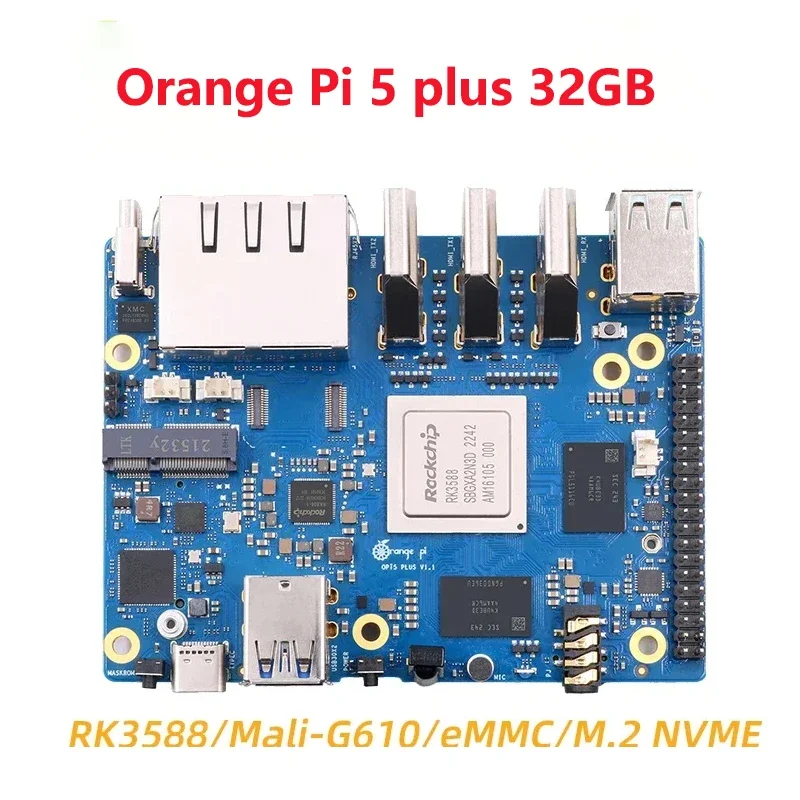 Orange Pi 5 Plus 32GB RAM DDR4 RK3588 8-core 2.5Ghz Mali-G610 8K Video Mini PC M.2 Slot NVME PCIE Development Board Mini PC