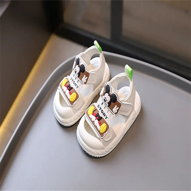 Disney Children\'s Fashion Slippers Mickey Mouse Sandals Summer Baby Shoes Kids Cartoon Beach Shoes Anti Slip Sandals Size 16-20