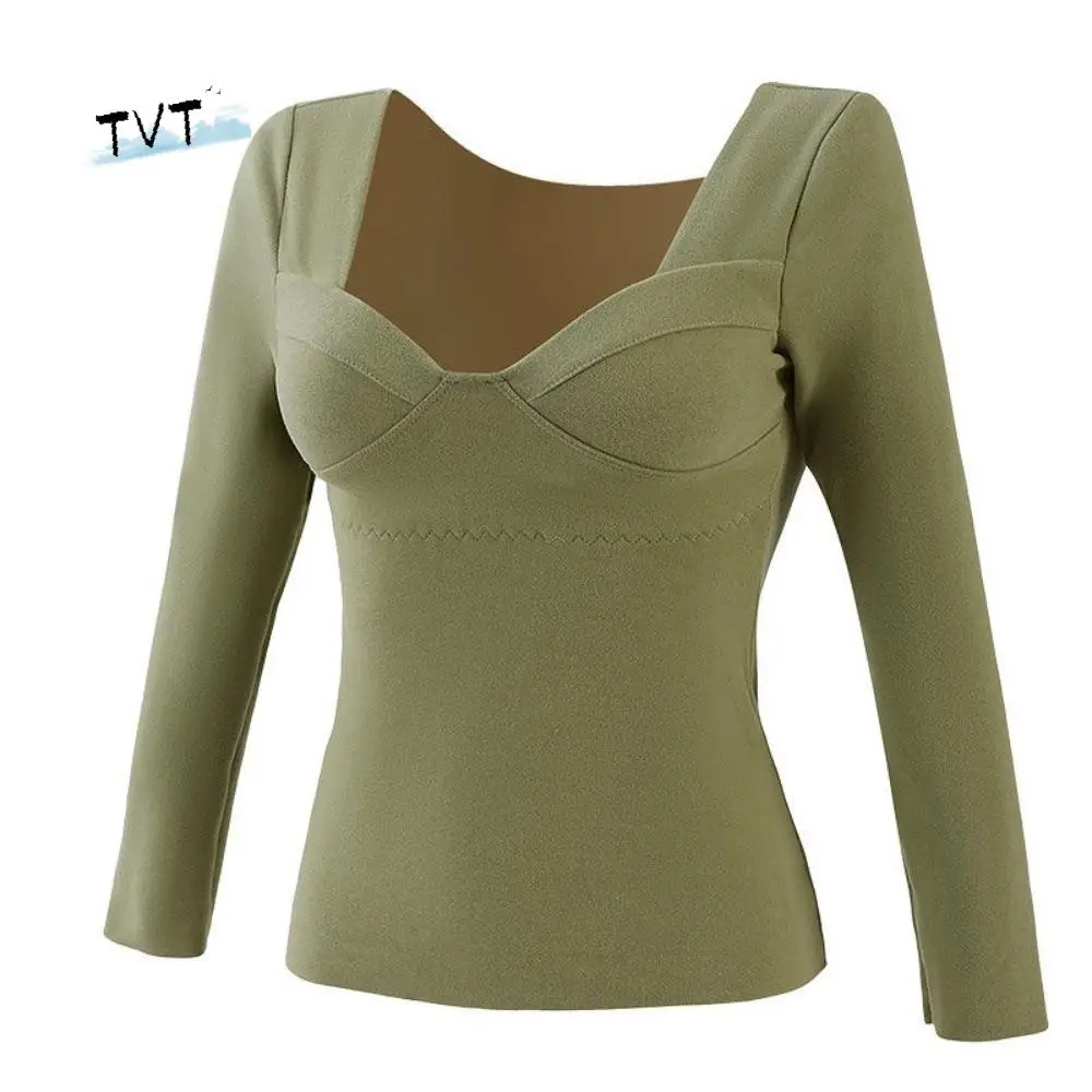 

High Elastic V Neck Women Thermal Clothes Invisible Velvet Fleece Thermal Underwear Lingerie Feel Heating Warmth Long Tops Lady