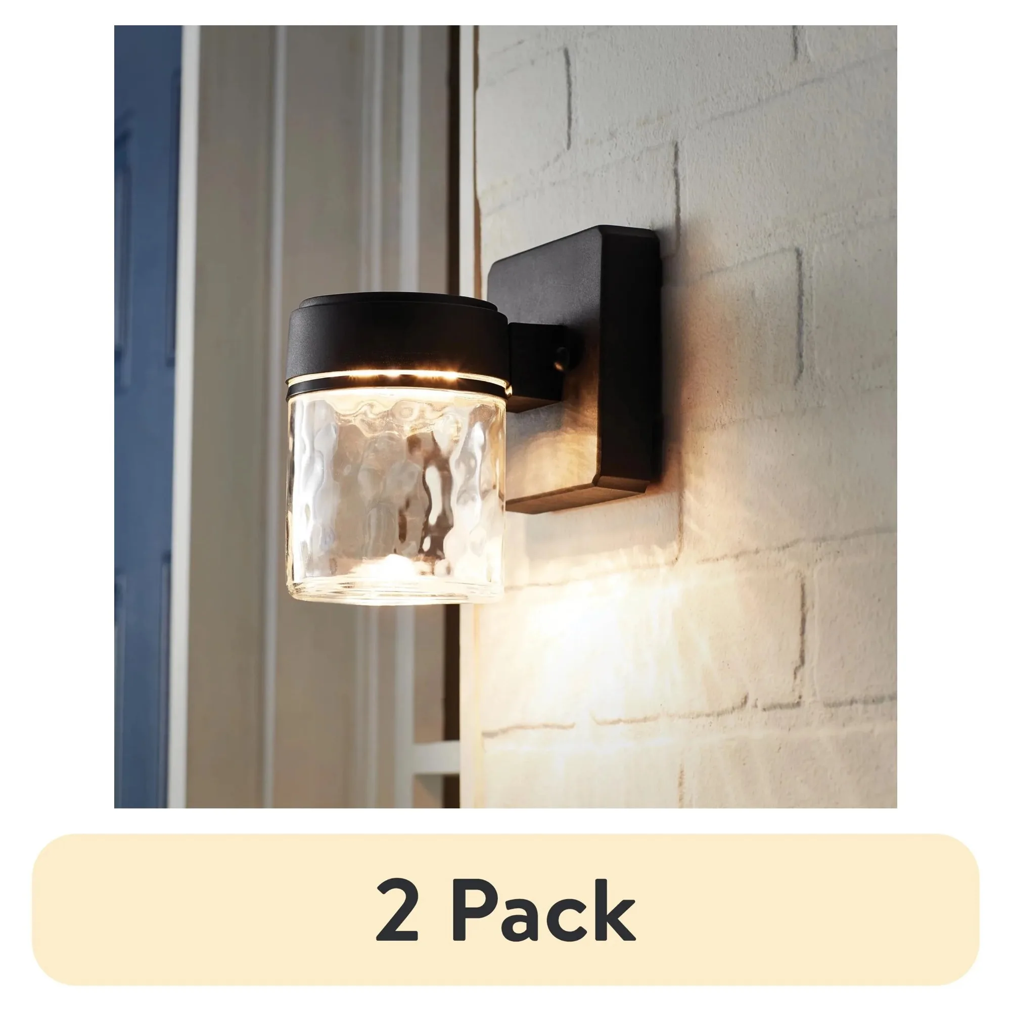 (Paquete de 2) Aplique de pared LED integrado negro para exteriores de 6", pantalla de cristal, 110 °   Ángulo de haz, 140 °   Diferencial de viga