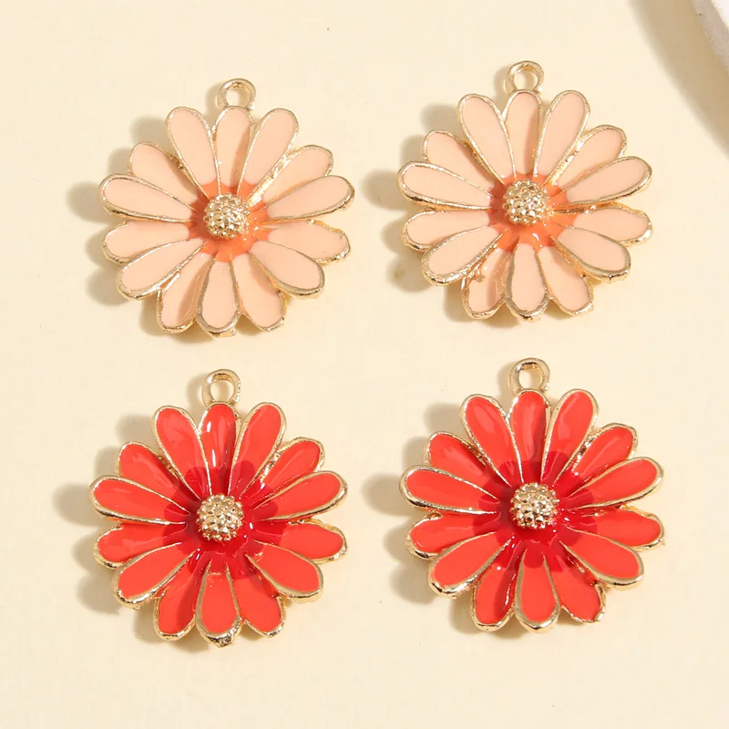 5pcs Gold Color 28x24mm Lovely Enamel Sunflower Charms Plants Pendant For Handmade Necklaces Earrings Jewelry Making Accessories