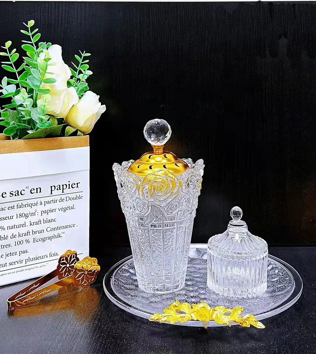 2022 New Arrived Luxury Arabic Crystal Glass Incense Burner Holder Home