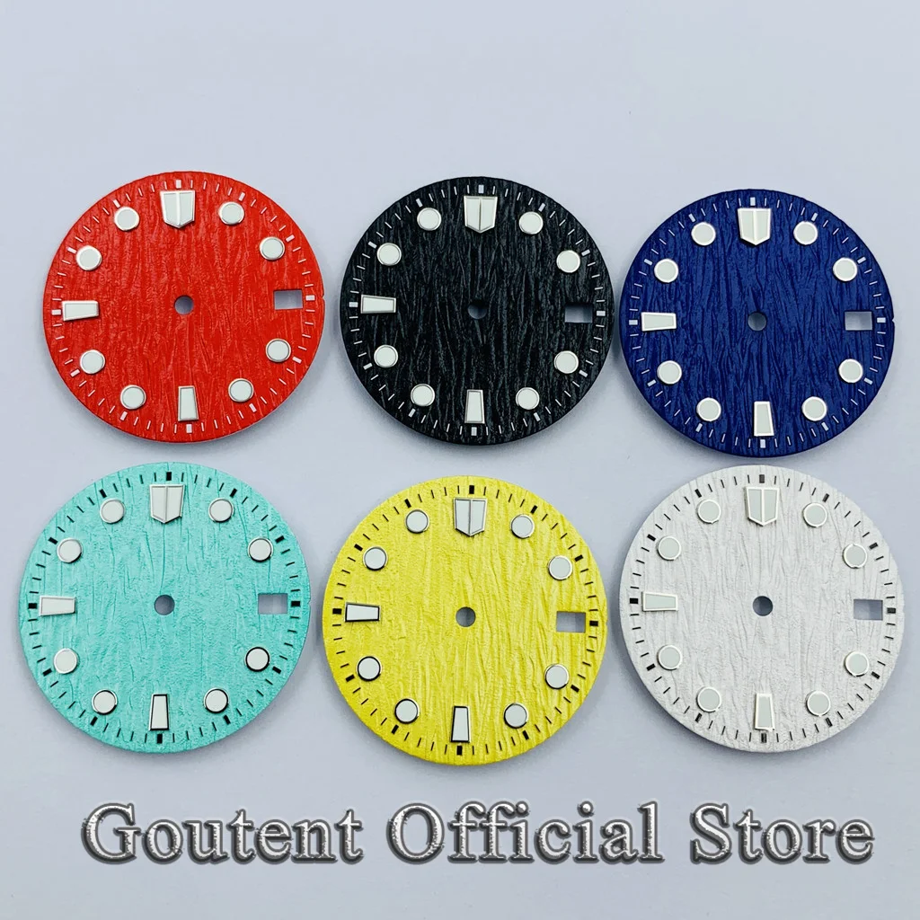 Goutent 28.5mm Black Blue Green Yellow Sterile Watch Dial Fit NH34 NH35 Automatic Movement Fit 3 O\'Clock Crown 3.8 O\'Clock Crown